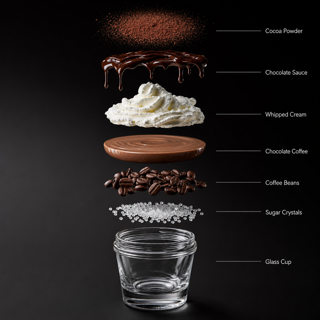 Hyperrealistic vertical exploded-view