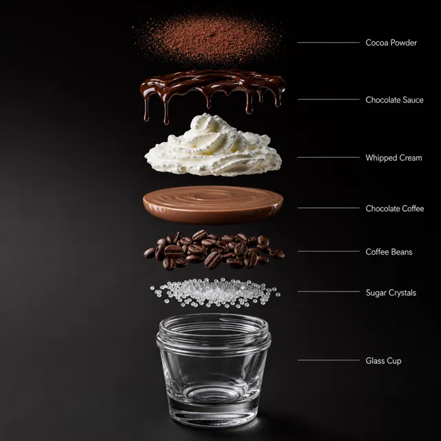 Hyperrealistic vertical exploded-view