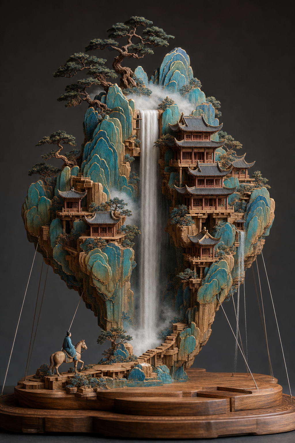 A handcrafted solid-wood miniature landscape