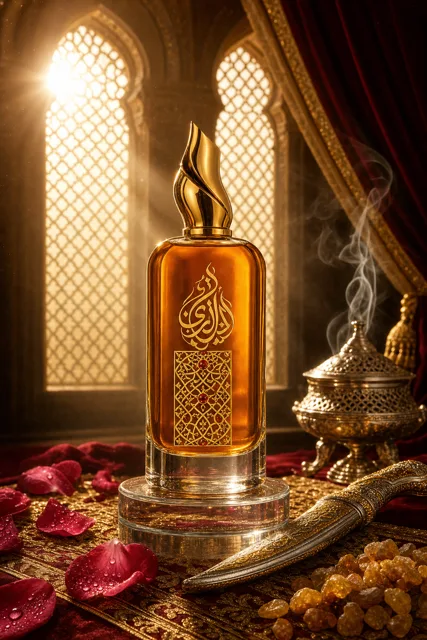 A tall luxury Arabian perfume bottle