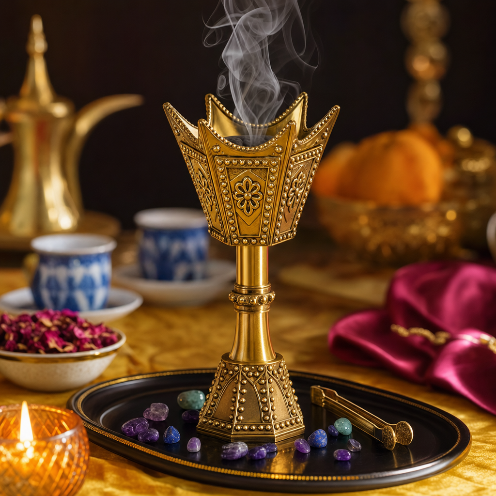 raditional Arabian gold-plated metal bakhoor burner