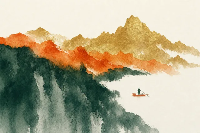 Minimalist Chinese ink-and-watercolor